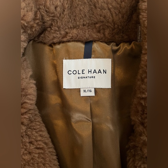 Cole Haan Signature Designer Brown Faux Fur Wool Blend Coat Size XL - Picture 2 of 16